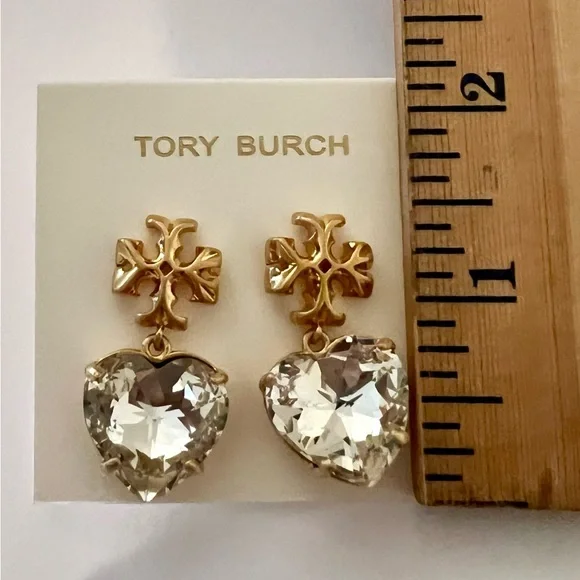 Tori Burch Roxanne Czech Stone Heart Drop Earrings - Picture 2 of 5